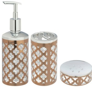 ست سرویس بهداشتی 3 پارچه مروارید مدل ویولت طلایی با درب کروم