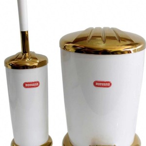 ست سطل پدالی و برس مروارید مدل آویسا سفید طلایی