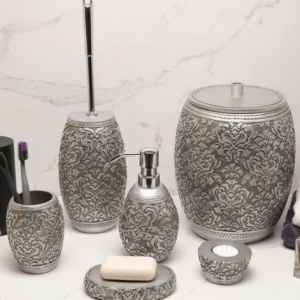 ست اکسسوری 5 پارچه سرویس بهداشتی نقشینه نقره ای آذین