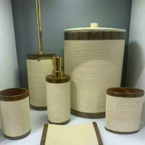 ست اکسسوری 5 پارچه سرویس بهداشتی کرم طرح چوب برند آذین