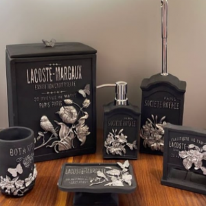 ست اکسسوری 5 پارچه سرویس بهداشتی پاریسی مشکی نقره ای  آذین