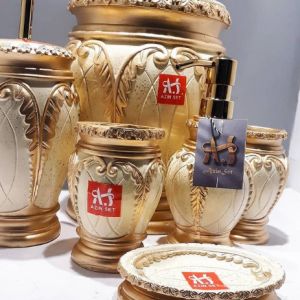 ست اکسسوری 5 پارچه سرویس بهداشتی شادمان کرم و طلایی  آذین