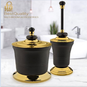 ست سطل و برس سرویس بهداشتی مشکی طلایی  فیدار