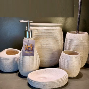 ست  اکسسوری 5 پارچه  سرویس بهداشتی استریپ کرم گرانیتی آذین