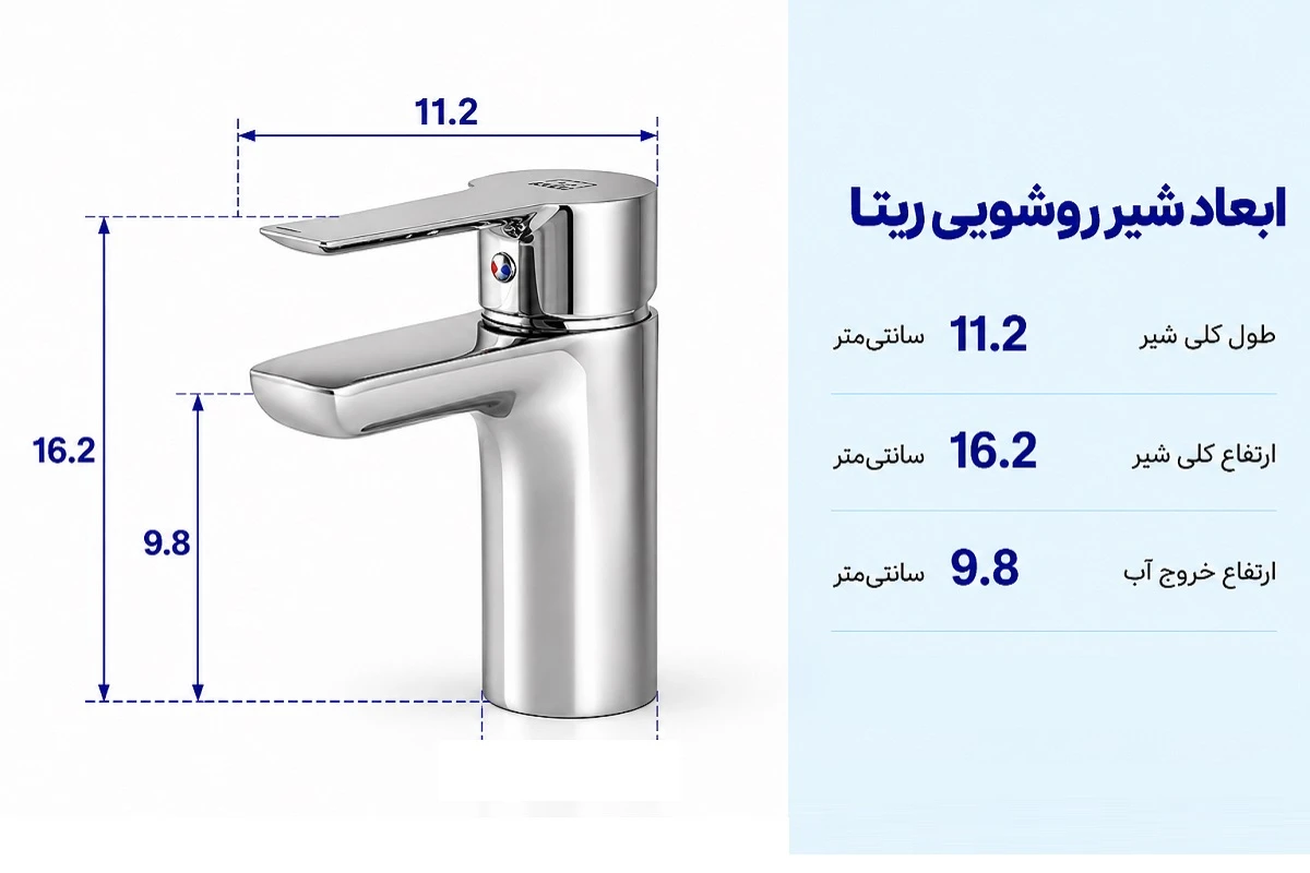 ابعاد شیر روشویی پایه کوتاه ریتا KWC