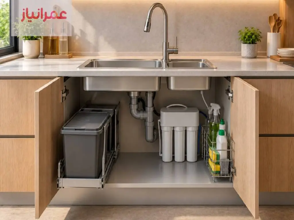 بررسی فضای زیر سینک برای انتخاب عمق مناسب سینک ظرفشویی
