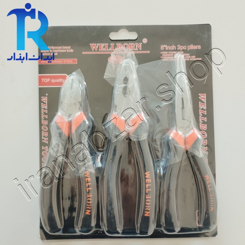 ست 3 عددی انبردست، سیم چین و دم باریک 8 اینچ WELLBORN