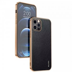 قاب ایفون چرم دور طلا