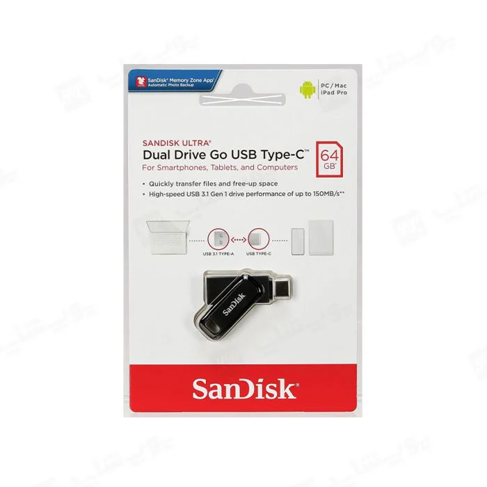 فلش مموری سن دیسک Ultra Dual Drive Go USB 3 Type-C ظرفیت 64 گیگابایت