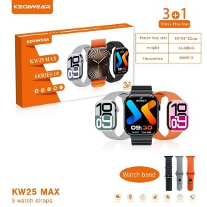 ساعت هوشمند KEQIWEAR مدل KW25 Max Series 10 همراه با ۳ بند رنگی و تماس بلوتوثی