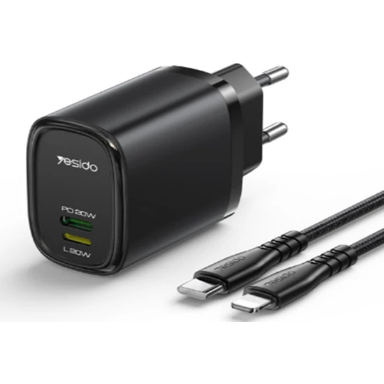 آداپتور شارژر 20W یسیدو مدل YC44 + کابل TypeC/Lightning