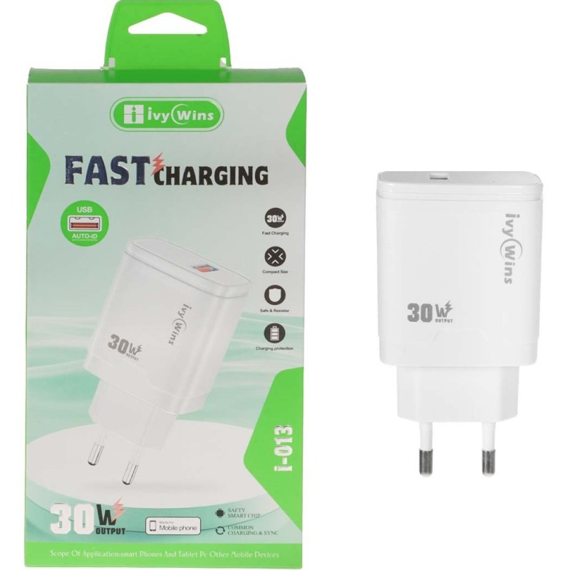 آداپتور شارژر ivy Wins 30W   مدل i-013 + کابل TypeC