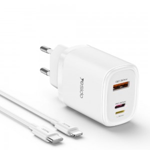 آداپتور شارژر 20W یسیدو مدل YC52 + کابل TypeC/Lightning
