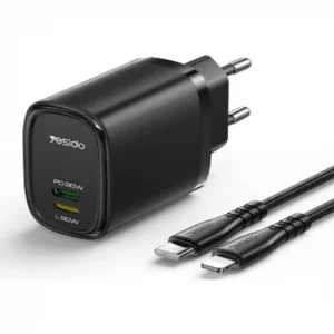 آداپتور شارژر 20W یسیدو مدل YC44 + کابل TypeC/Lightning