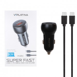 شارژر فندکی 50 وات وی آی پلاتینا مدل VK26C + کابل Type-C To Type-C