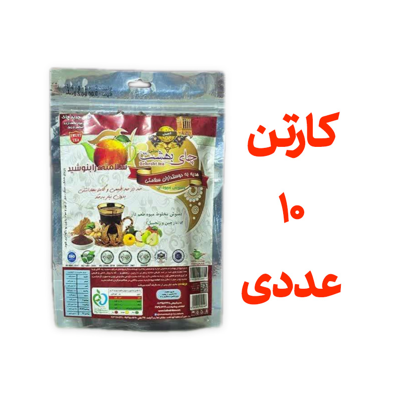 کارتن 10 عددی چای بهشت دمنوش میوه ای با طعم زنجفیل و دارچین بسته بندی پاکت 200 گرمی