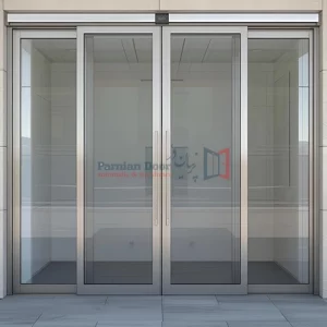 فروش و نصب درب اتوماتیک شیشهای با فریم آنودایز (نقرهای، شامپاینی، طلایی، مشکی)