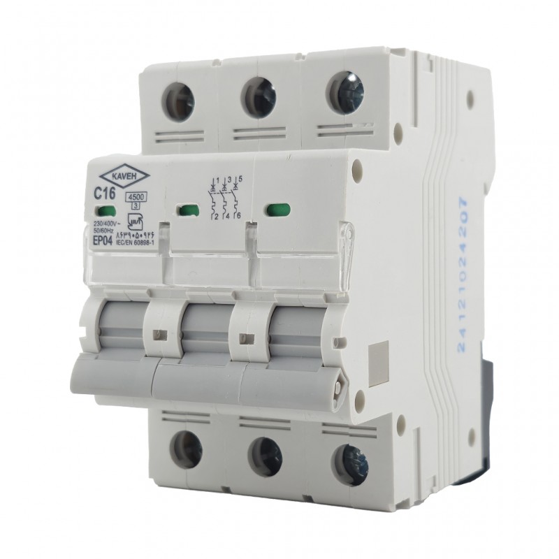 فیوز مینیاتوری سه فاز 16 آمپر الکترو کاوه تیپ C (سه پل)