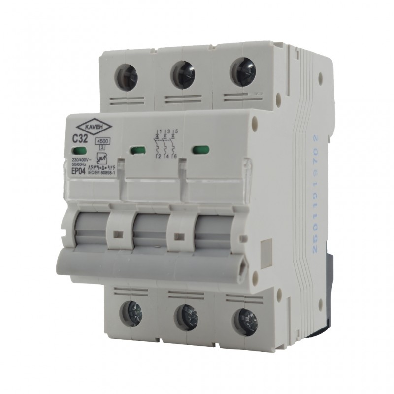 فیوز مینیاتوری سه فاز 32 آمپر الکترو کاوه تیپ C (سه پل)