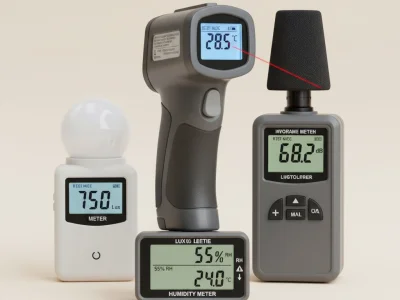 تجهیزات اندازه‌گیری پارامترهای محیطی (ترمومتر لیزری، نورسنج، صوت سنج، رطوبت سنج)