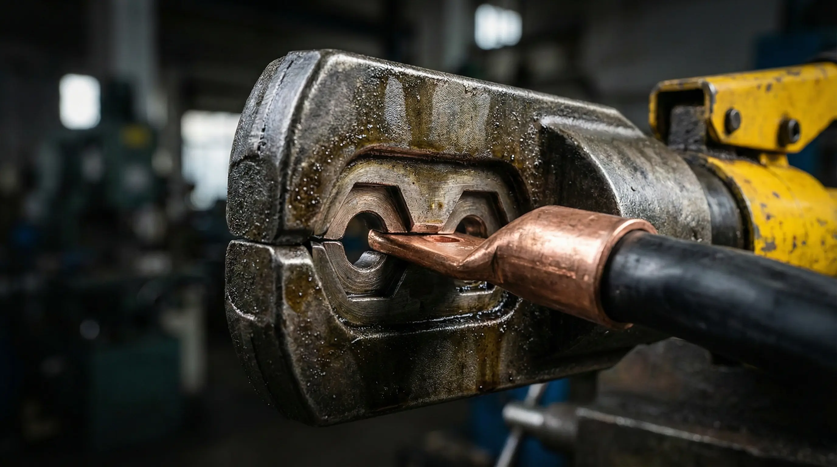 نحوه پرس شدن کابلشو مسی توسط دستگاه پرس هیدرولیک (قالب شش گوش)