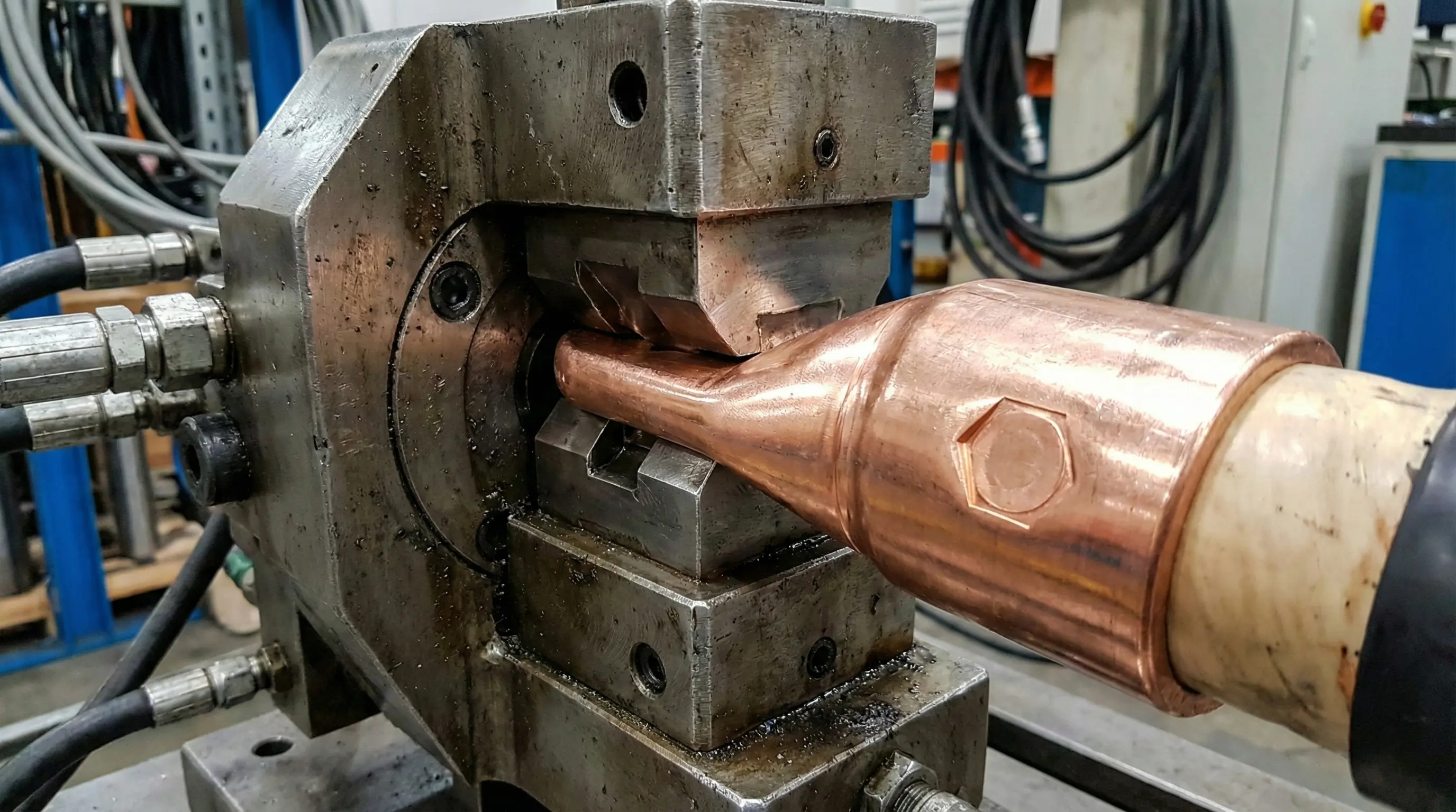 استفاده از ابزار پرس هیدرولیک صنعتی برای پرس کردن کابلشو مسی بزرگ روی کابل قدرت