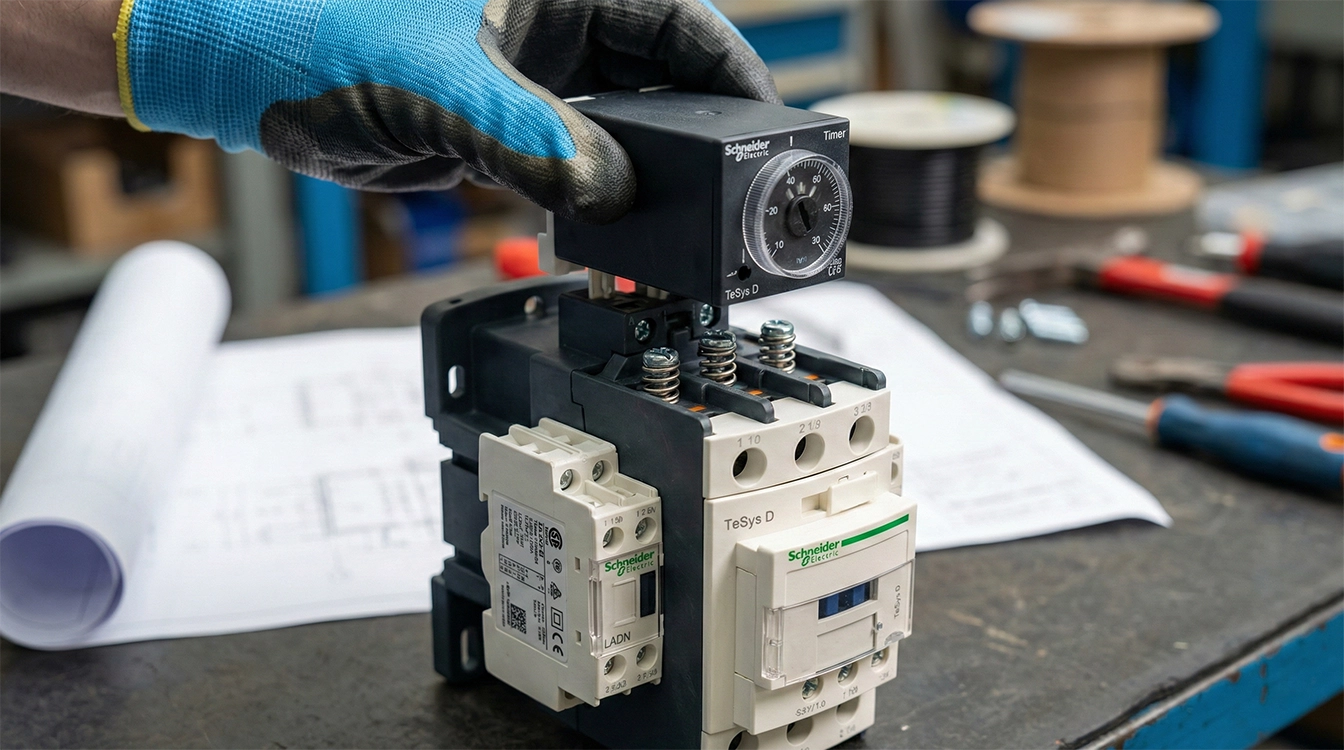نصب تایمر بادی و کنتاکت کمکی روی کنتاکتور سه فاز