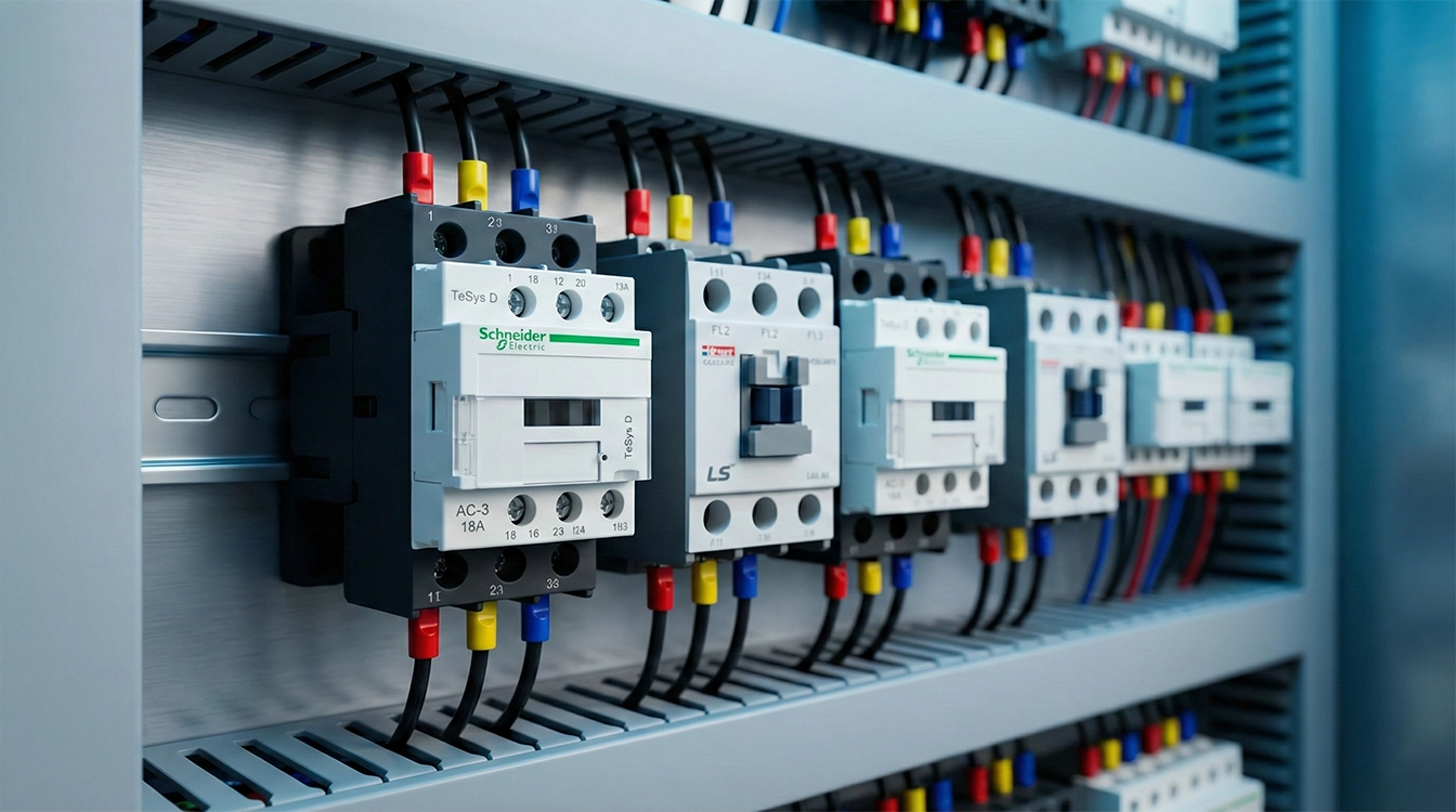 تابلو برق صنعتی با کنتاکتورهای سه فاز و سیم کشی استاندارد