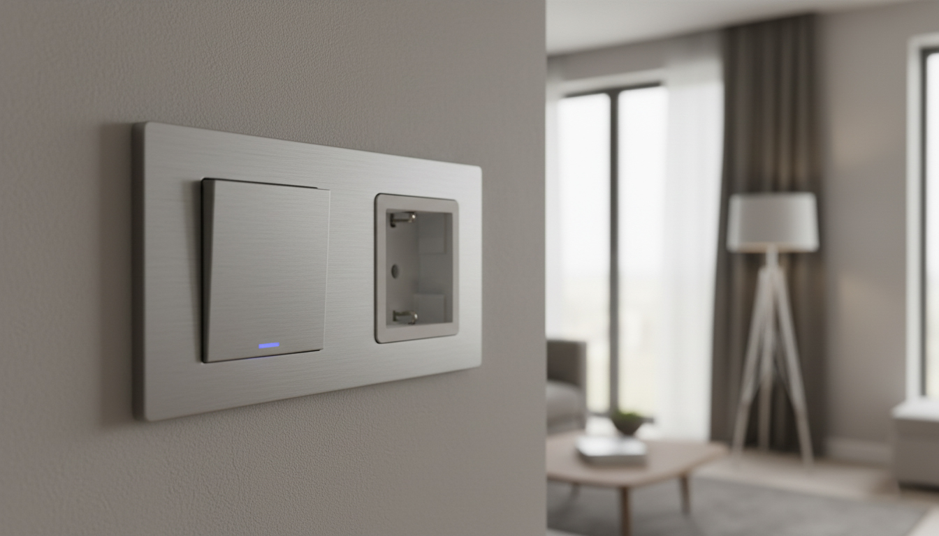 کلید و پریز مدرن و شیک نصب شده در محیط داخلی منزل برای کنترل برق و روشنایی