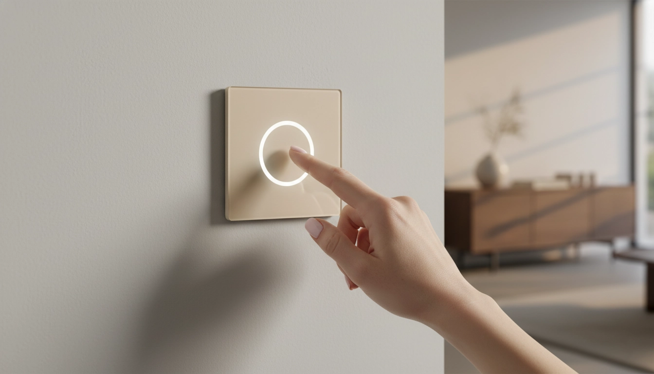 کلید لمسی هوشمند مدرن نصب شده در دکوراسیون داخلی شیک منزل