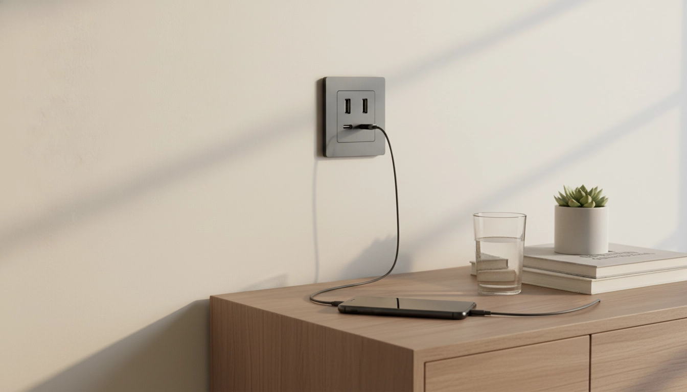 پریز دیواری ارت دار با پورت USB برای شارژ آسان گوشی و تبلت کنار تخت یا میز کار