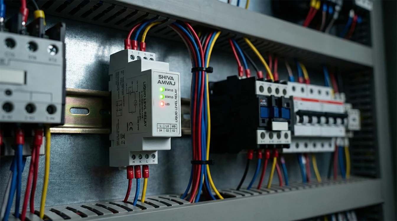 نصب و سیم بندی رله لول کنترل سطح مایعات برنا الکترونیک در تابلو برق