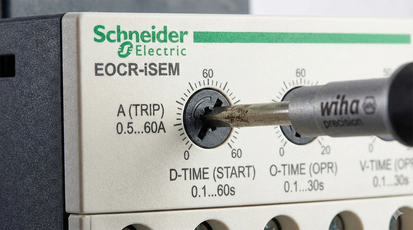 تنظیم جریان و زمان تاخیر روی رله کنترل بار الکترونیکی اشنایدر