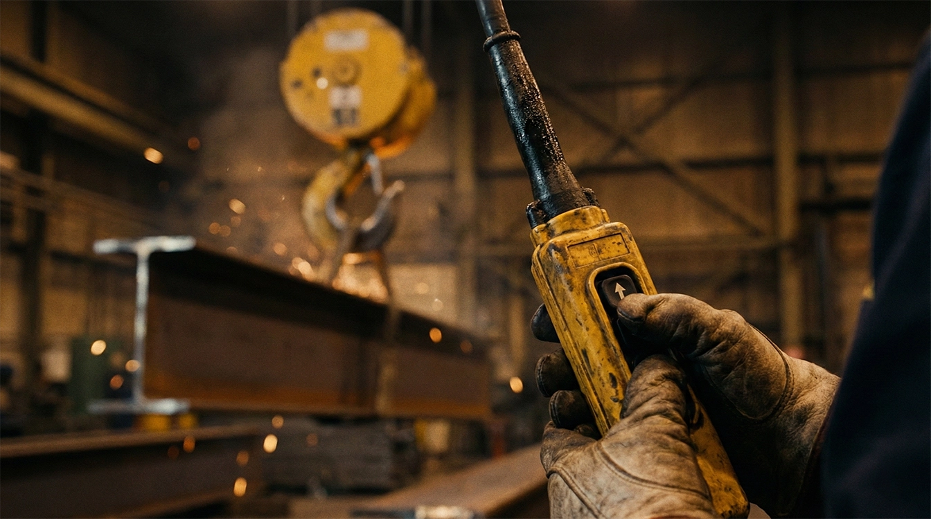 کنترل جرثقیل سقفی با شستی آویز (پندانت) توسط اپراتور