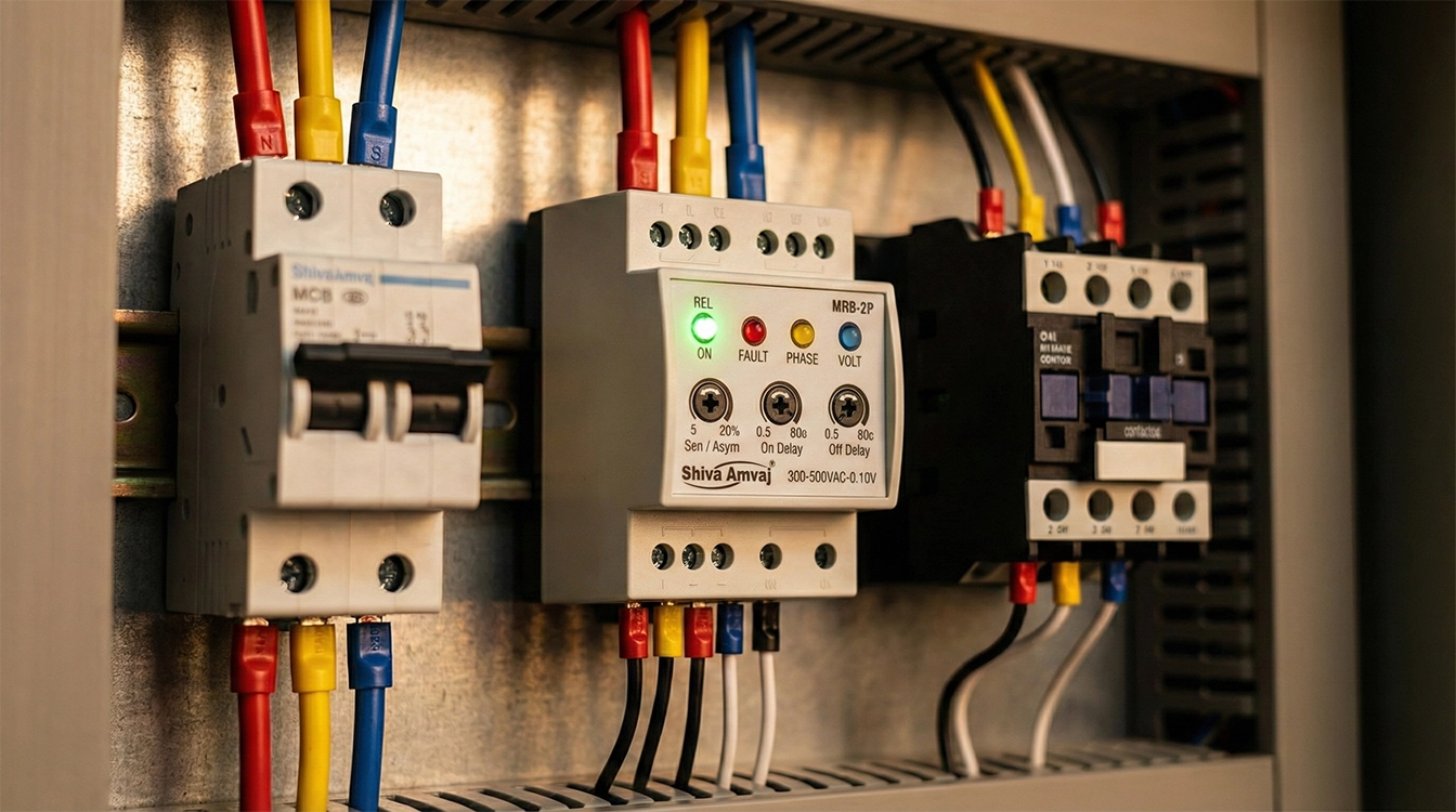 نصب و سیم بندی رله کنترل فاز سه فاز در تابلو برق صنعتی