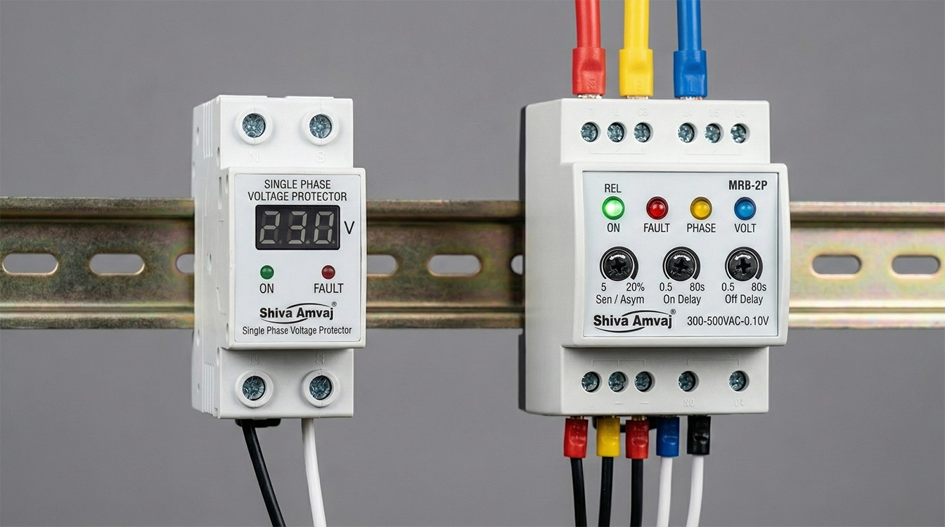 مقایسه ابعاد کنترل فاز تک فاز (محافظ ولتاژ) و سه فاز