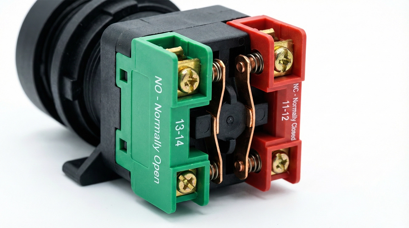 نمای پشت شستی فرمان و کنتاکت های کمکی باز و بسته (NO/NC)