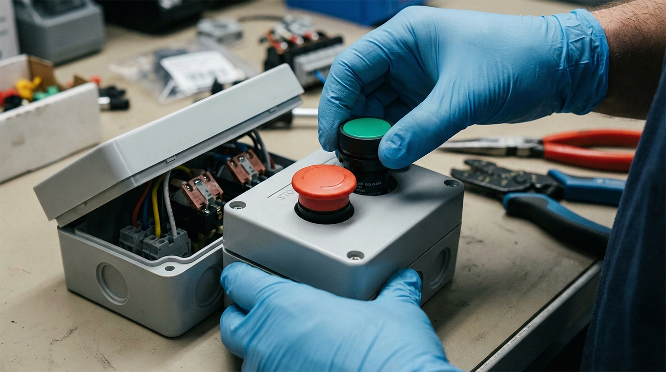 مونتاژ شستی استپ استارت داخل جعبه شاسی دوتایی پلاستیکی