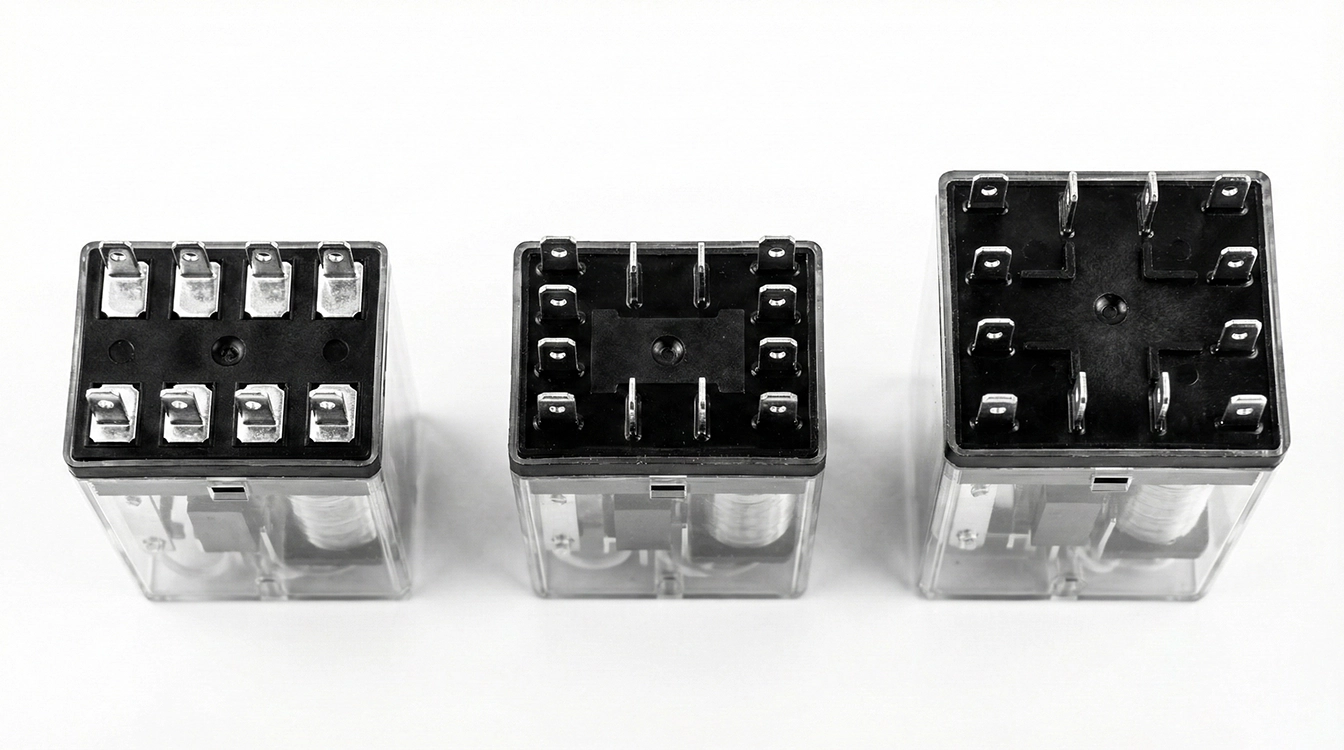 تفاوت پایههای رله شیشه ای ۸ پایه، ۱۱ پایه و ۱۴ پایه (۲، ۳ و ۴ کنتاکت)