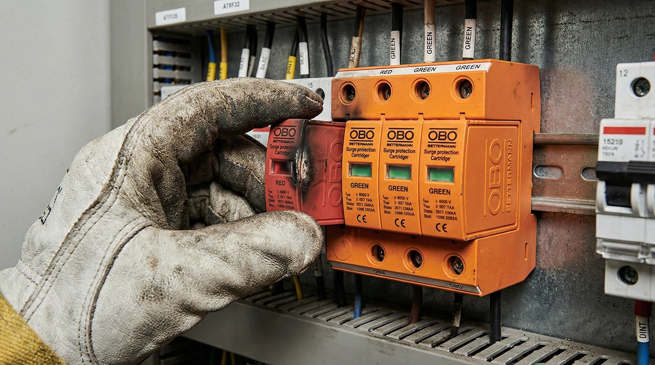 تعویض خشاب سوخته سرج ارستر OBO با نشانگر قرمز