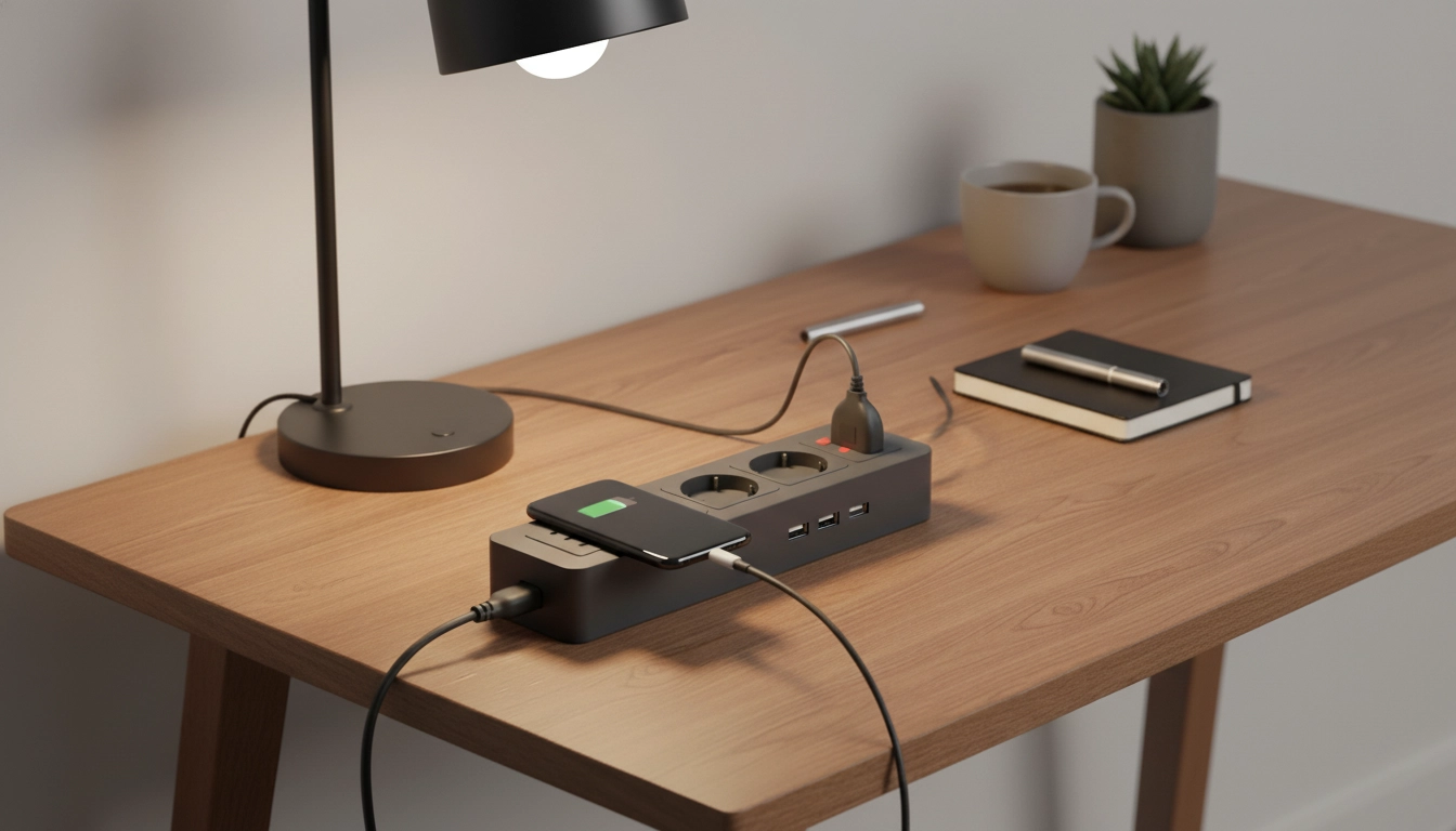 چندراهی برق مدرن با پورت USB و پریز استاندارد برای شارژ همزمان و تغذیه لوازم الکترونیکی