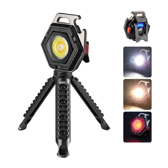 چراغ تاکتیکال کمپینگ مدل COB Rechargeable Keychain Light W5131 همراه با سه‌پایه