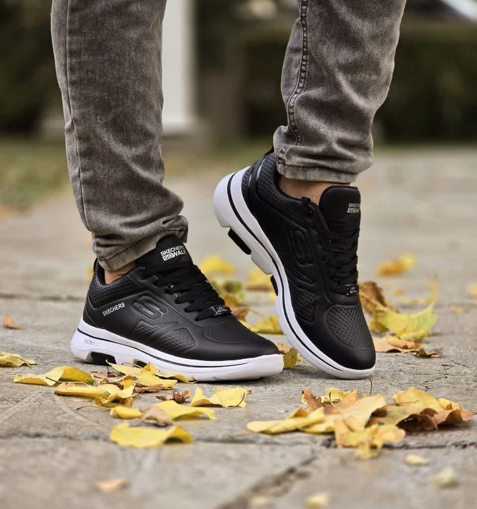 افر ویژه کفش کتونی اسپرت مردانه پسرانه مدل اسکیچرز یه مدل جدید رنگ مشکی زیره سفید فوق العاده زیبا  با ارسال رایگان