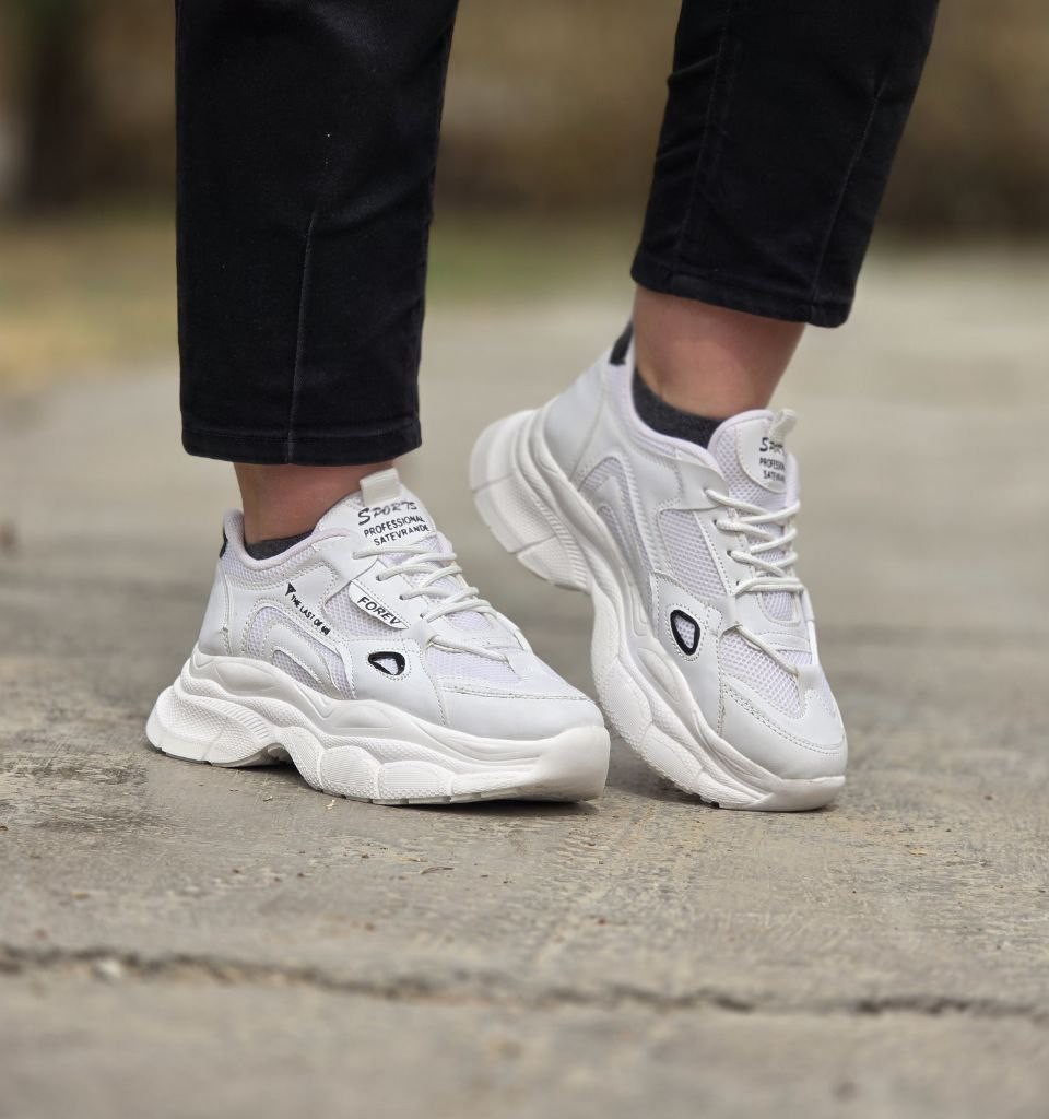 حراج شگفت انگیز کفش کتونی اسپرت دخترانه مدل FOREV رنگ سفید زیره پیو مقاوم و درجه یک با ارسال رایگان