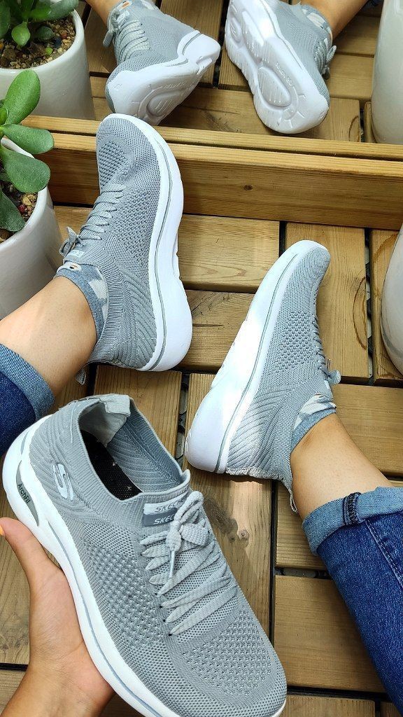 فروش فوق العاده این هفته کفش اسپرت و پیاده روی  زنانه دخترانه مدل اسکیچرز طوسی زیره سفید کد4323 با ارسال رایگان