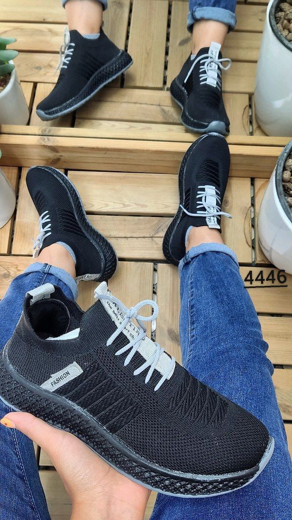 حراج  بزرگ کفش اسپرت و پیاده روی  زنانه جورابی مدل FASHION مشکی طوسی  کد4446  با ارسال رایگان