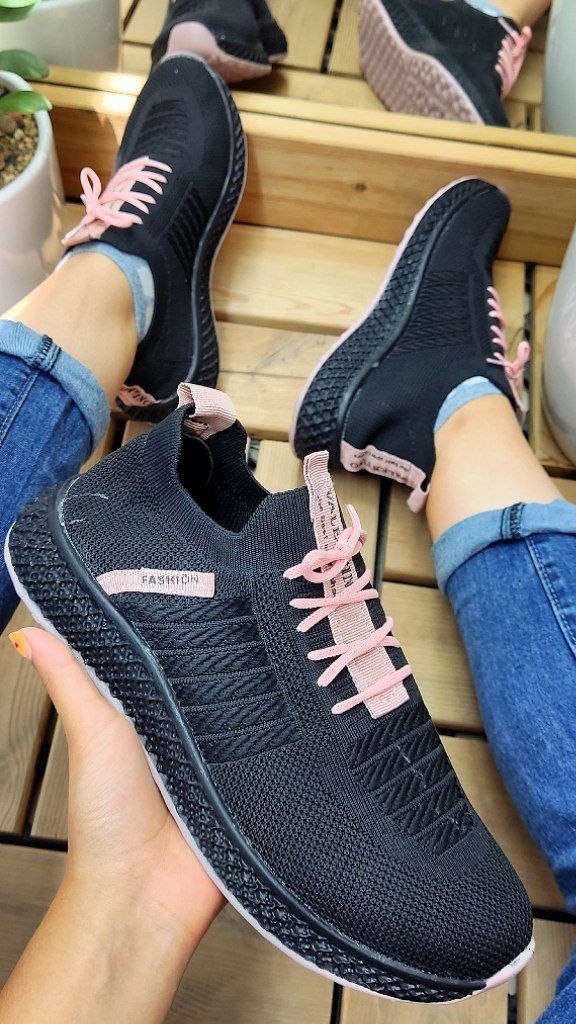 حراج  بزرگ کفش اسپرت و پیاده روی  زنانه جورابی مدل FASHION مشکی صورتی کد4195با ارسال رایگان