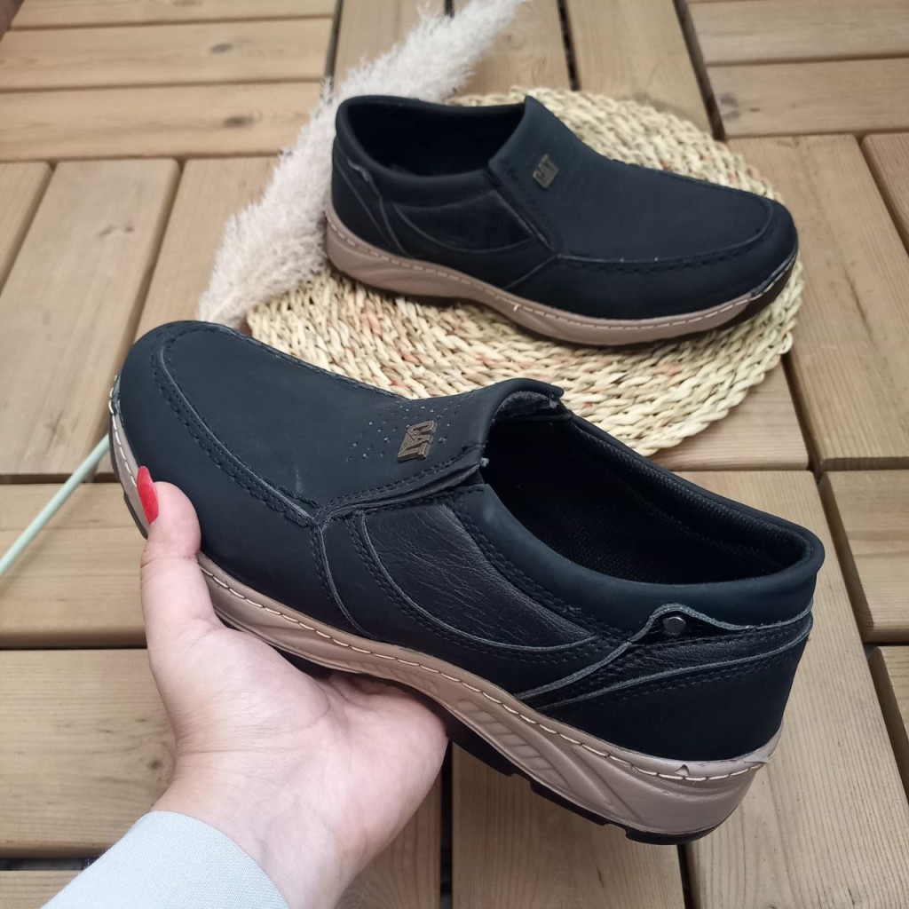 حراج فوق العاده کفش طبی استاندارد اداری مجلسی مردانه زیره دورنگ  مشکی با  2020