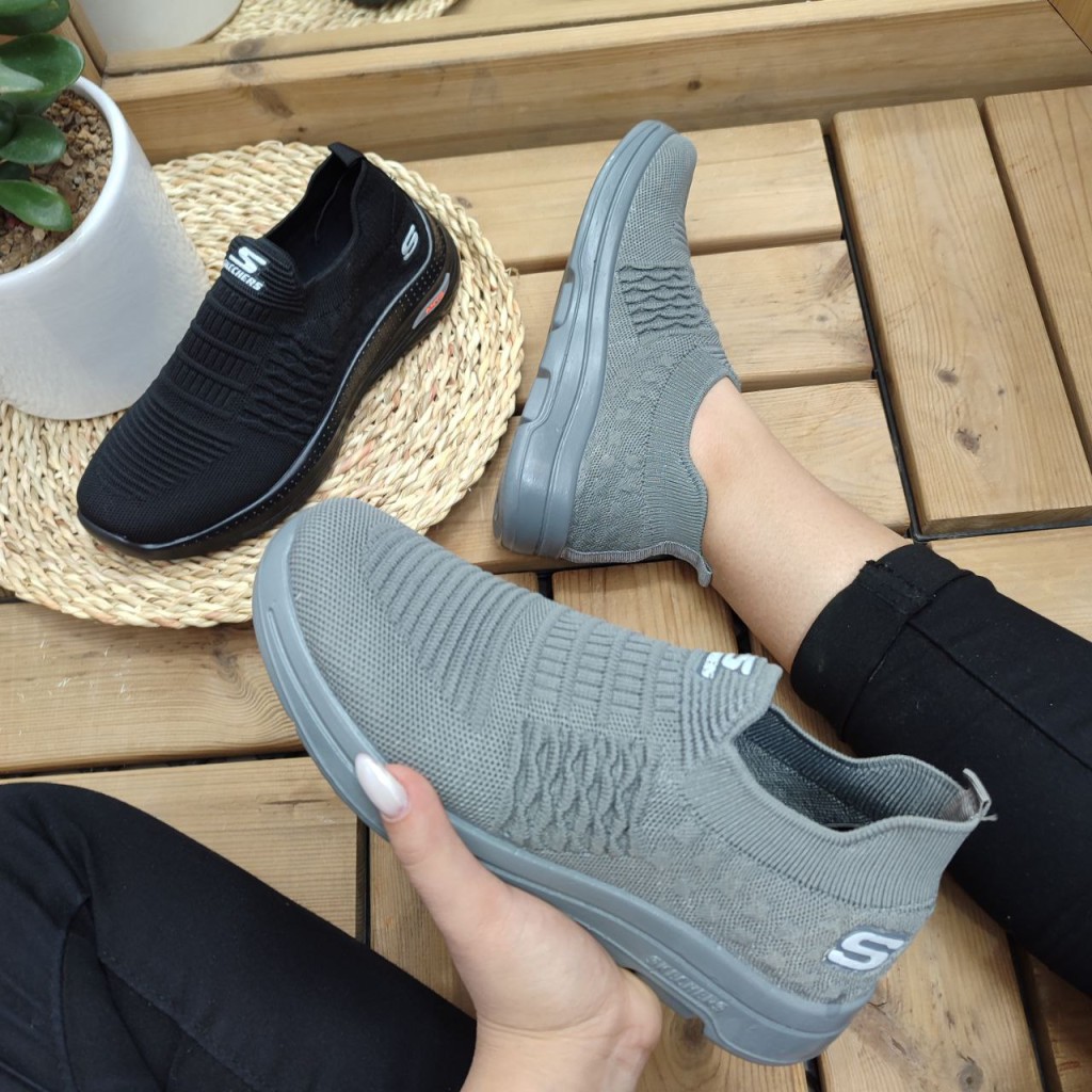 فروش فوق العاده کفش اسپرت و پیاده روی  زنانه دخترانه مدل اسکیچرز طوسی تمام