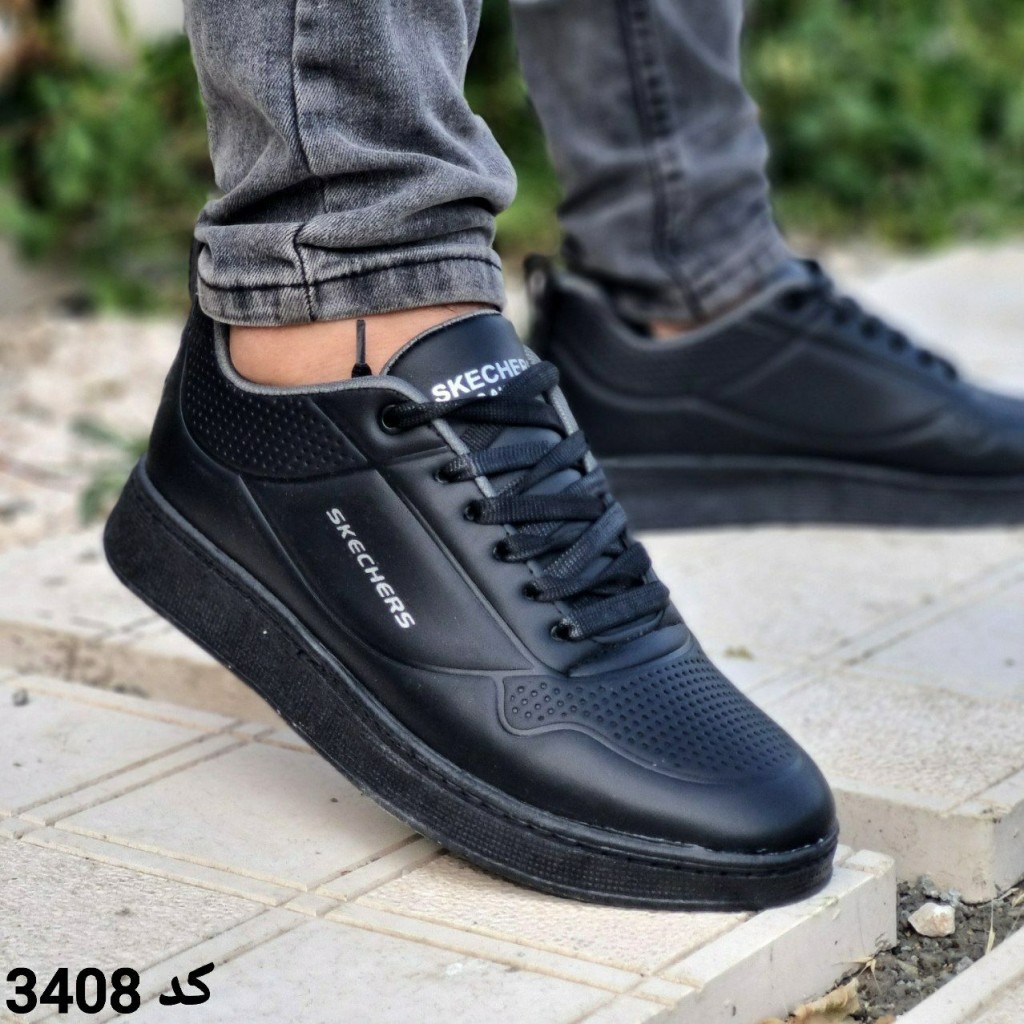 حراج ویژه  کفش کتونی اسپرت پرطرفدار مردانه مدل اسکیچرز  زیره پیو رنگ  مشکی تمام  بی نهایت خوش پا و خوش فرم  کد 3408